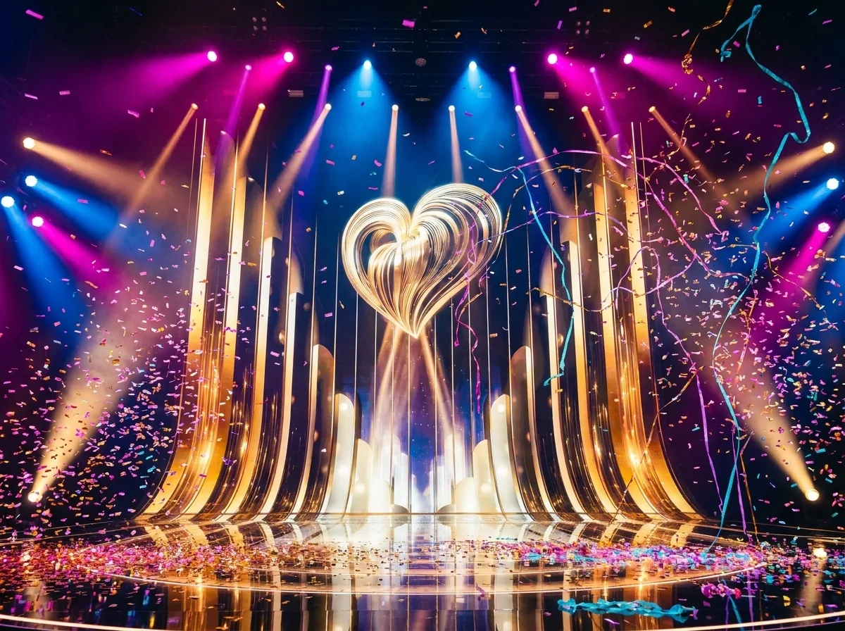 Dara holding Eurovision trophy after Bangaranga wins Eurovision 2026 in Vienna