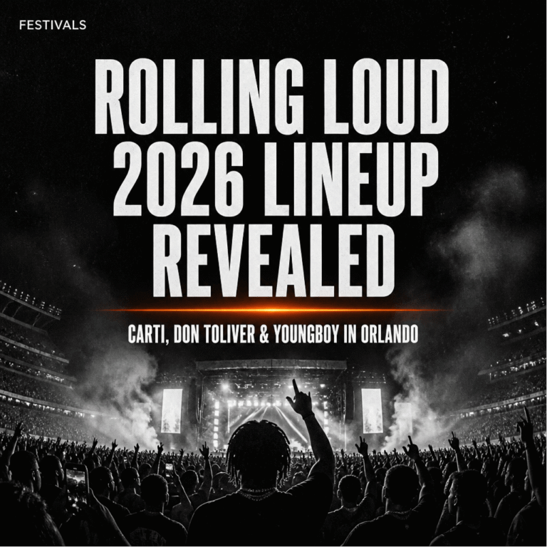 Rolling Loud 2026 lineup poster with Playboi Carti, Don Toliver, and NBA YoungBoy at Camping World Stadium Orlando