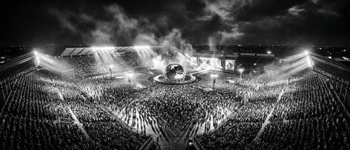 Ye performing on stage at the Albania concert 2026 Eagle Stadium Tirana