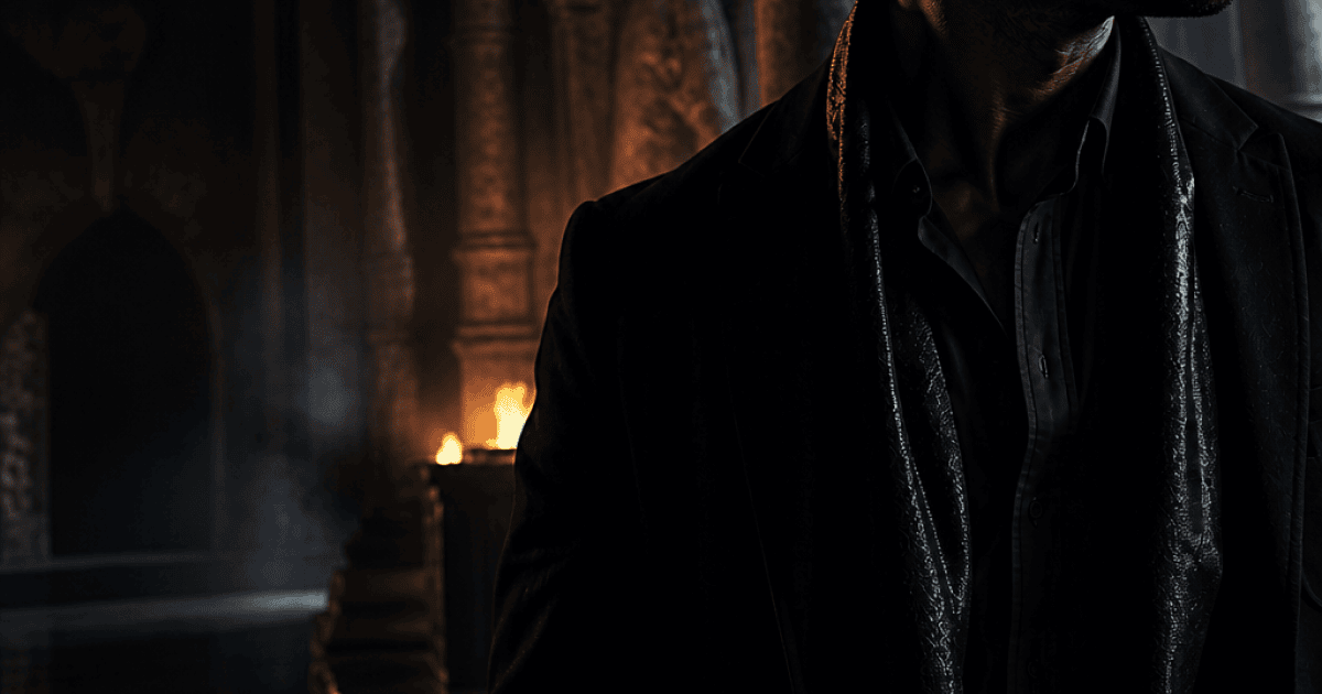 Travis Scott Odyssey video still: the rapper as the bard in Christopher Nolan film