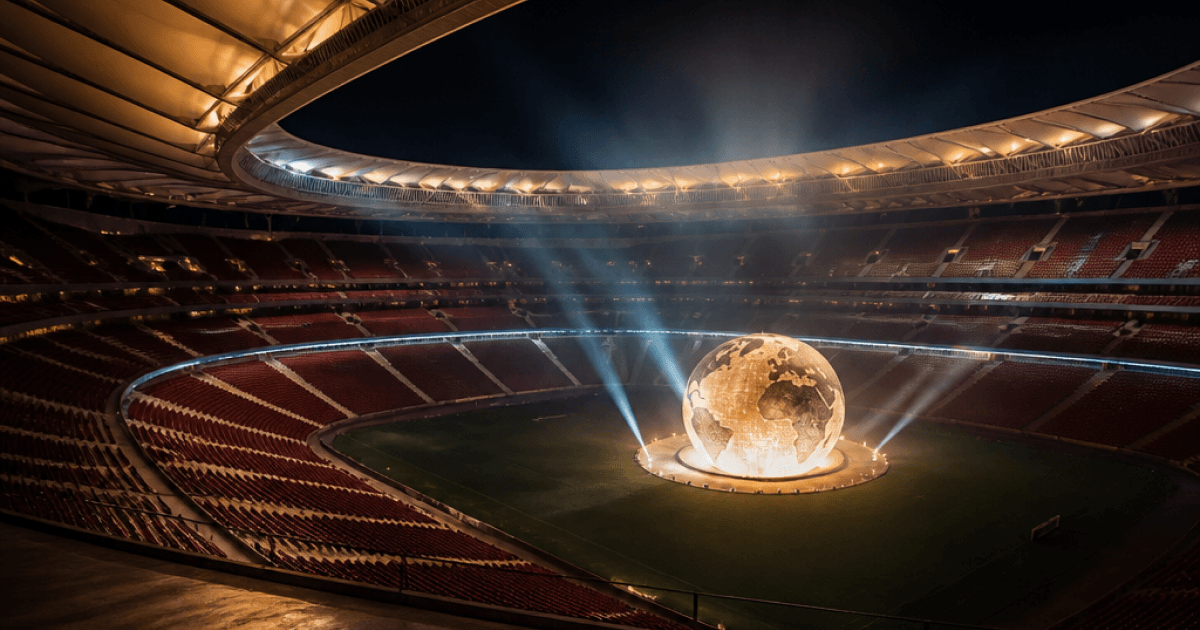 Ye Madrid concert at Riyadh Air Metropolitano stadium with the giant globe stage lit up
