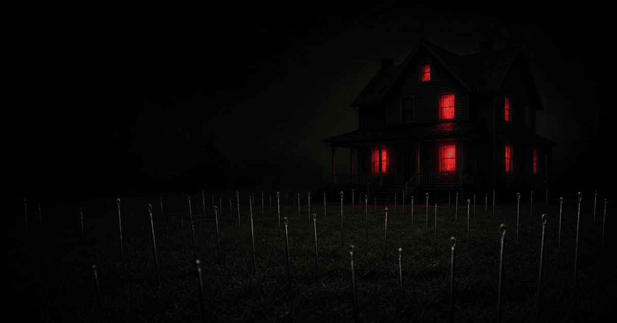 Dark house lit from within by red light, evoking the Trippie Redd NDA album artwork