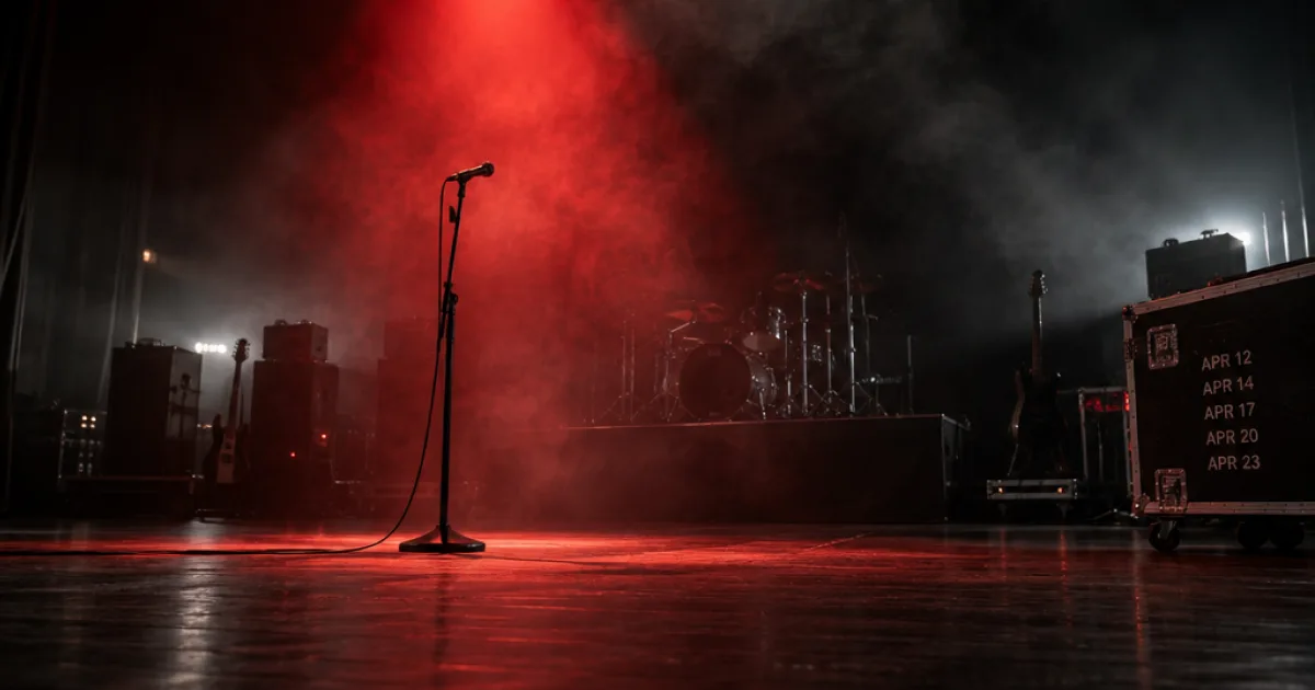 Empty concert stage bathed in red light and haze, representing the Trippie Redd NDA tour