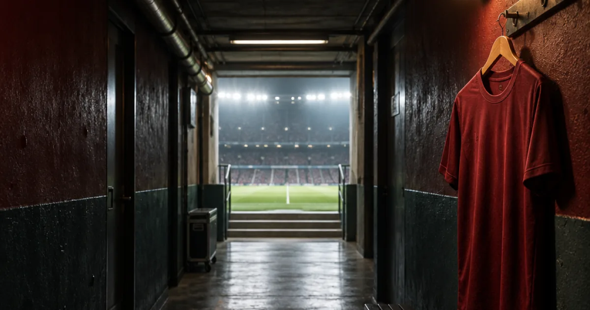 GOLF WANG Barcelona jersey concept, a lone shirt hanging in an empty stadium tunnel