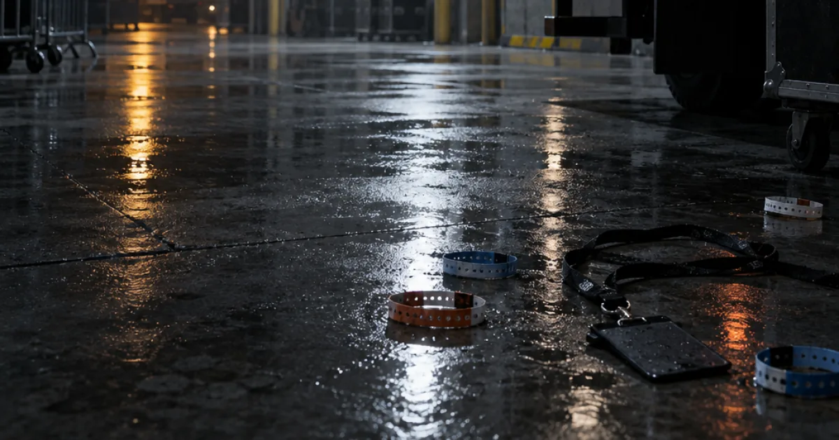 Empty backstage loading bay at night with an open black truck door, illustrating the Lucki ComplexCon incident